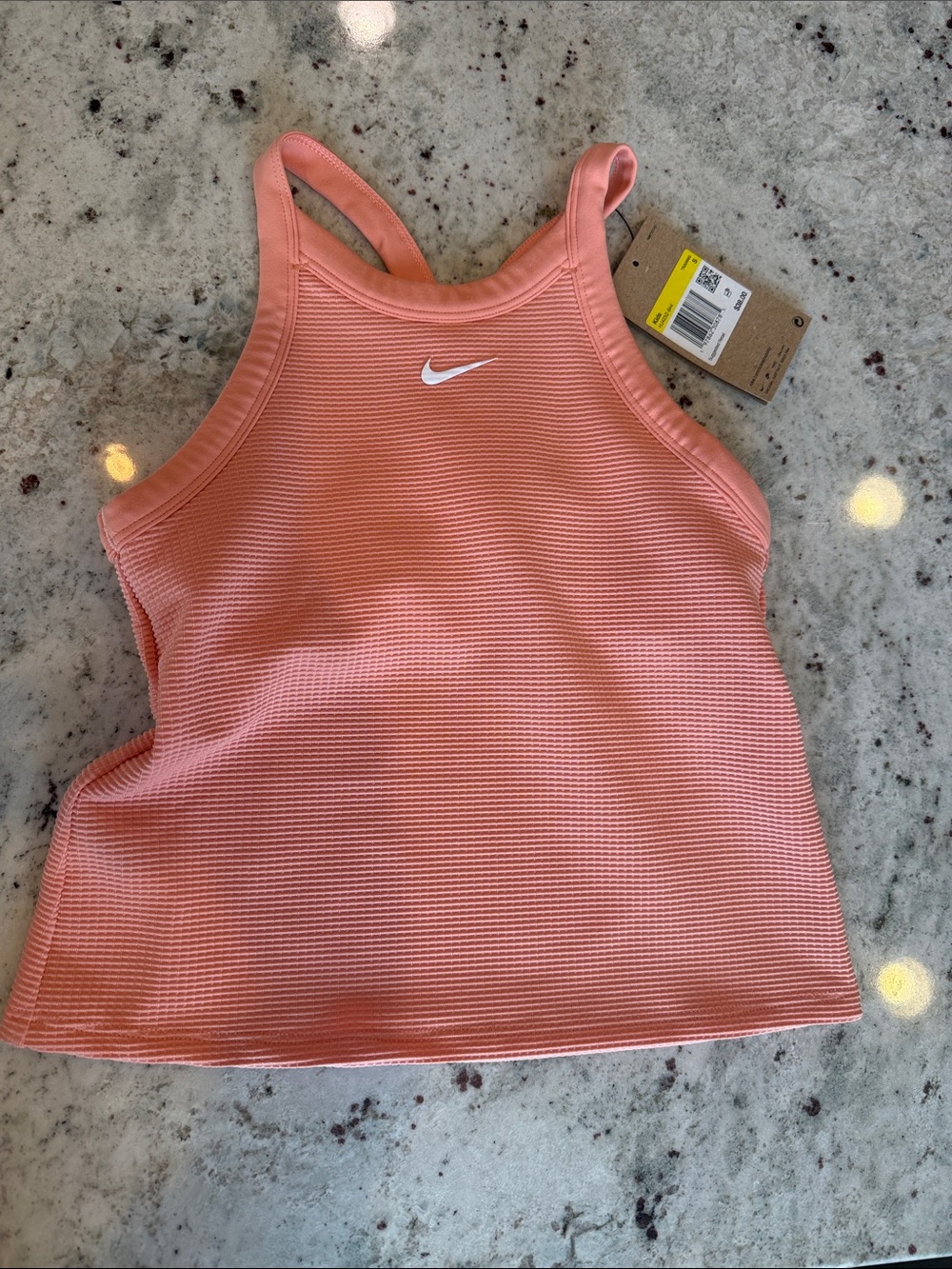 NWT Girls Nike Pink Coral Ribbed Tank Top with White Swoosh - Girls small